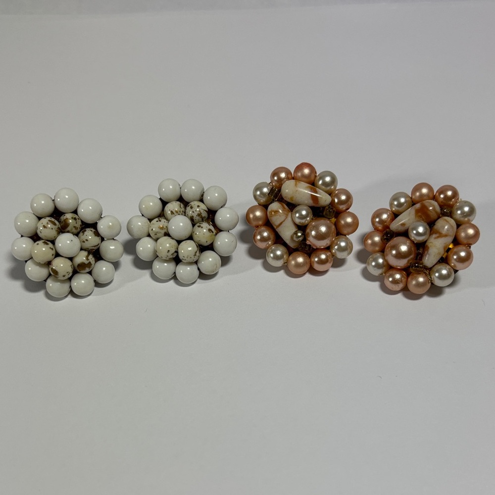 Elegant Pearl Cluster Clip On Vintage Earrings